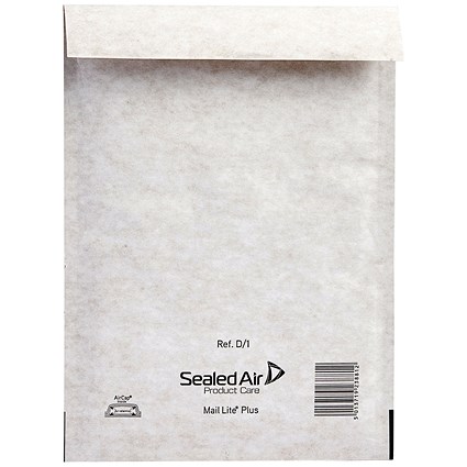 Mail Lite + Bubble Lined Postal Bag, Size G/4 180x260mm, Peel & Seal, White, Pack of 100