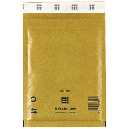 Mail Lite Bubble Lined Postal Bag / Gold / 150 x 210mm / Pack of 10