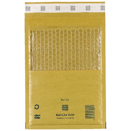 Mail Lite Bubble Lined Postal Bag / Gold / 180x260mm / Pack of 10