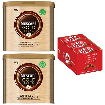 Nescafe Gold Blend Instant Coffee, 750g - Buy 2 Get Nestle KitKat 4 Finger Chocolate Bar, Pack of 24 Free