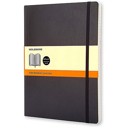 Moleskine Soft Cover Casebound Notebook, 250x190mm, Ruled, 192 Pages, Black