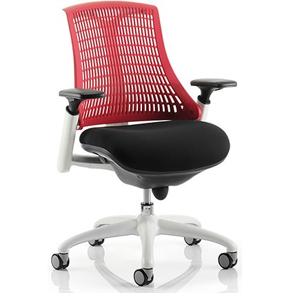 Flex Task Operator Chair, White Frame, Black Seat, Red Back, Assembled