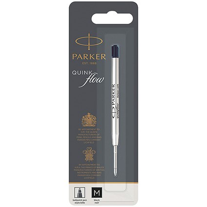 Parker Quink Ballpoint Pen Refill Cartridge, Medium Nib, Black, Pack of 12