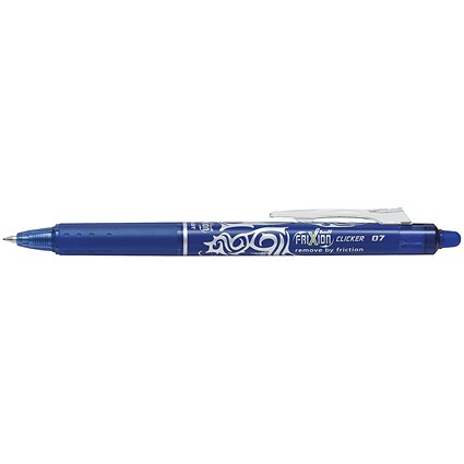 Pilot FriXion Clicker Rollerball Pen, Retractable, Erasable, 0.7mm Tip, 0.35mm Line, Blue, Pack of 12