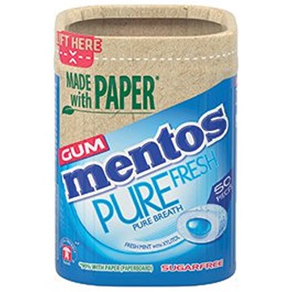 Mentos Pure Fresh Mint Gum, Paper Bottle, 50 Pieces, Pack of 6