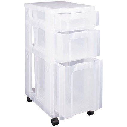 Really Useful Plastic Storage Tower, 3 Drawers, 7L/12L/25L, Clear