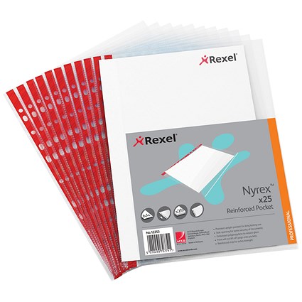 Rexel Nyrex A4 Reinforced Pockets, 75 Micron, Side Opening, Pack of 25