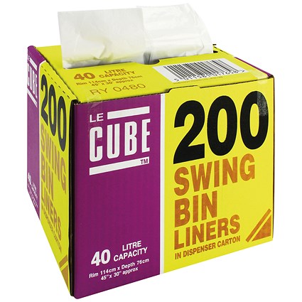 Robinson Young Le Cube Medium Duty Swing Bin Liners, 46 Litre, Black, Pack of 200