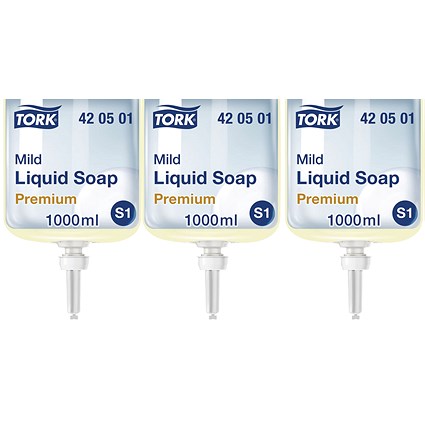 Tork S1 Premium Mild Hand Wash Cartridge, 1 Litre, Pack of 6 - 3 Pack Saver Bundle