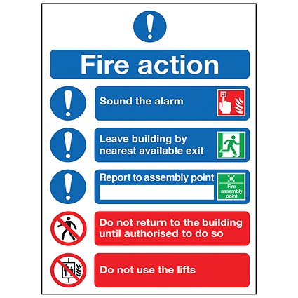 Safety Sign Fire Action Symbol, A5, PVC
