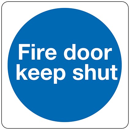 Safety Sign Fire Door Keep Shut, 100x100mm, Self Adhesive, Pack of 5