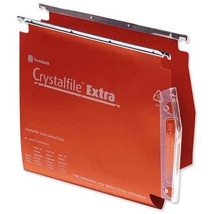 Rexel CrystalFile Extra Lateral Files / Plastic / 275mm Width / 15mm V Base / Red / Pack of 25