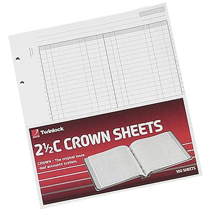 Twinlock 2.5C Crown Double Ledger Sheets, Ref: 75831, Pack of 100