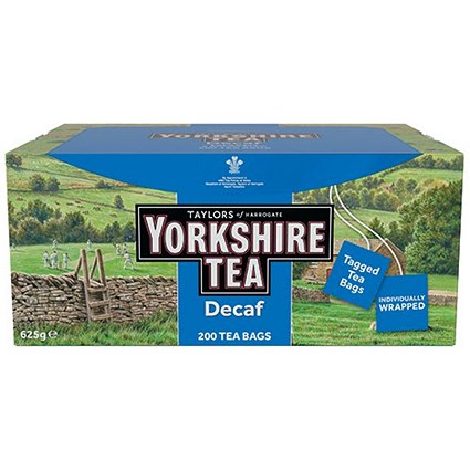 Yorkshire Tea Decaffeinated Tagged and Enveloped Tea Bags, Pack of 200