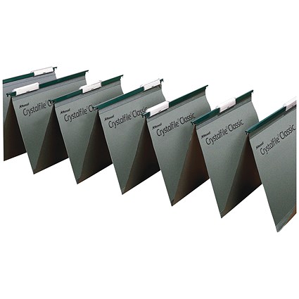 Rexel Crystalfile Classic Linked Manilla Suspension Files, V Base, Foolscap, Green, Pack of 50