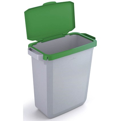 Durable Durabin Waste Bin, 60 Litre, Grey with Green Hinged Lid