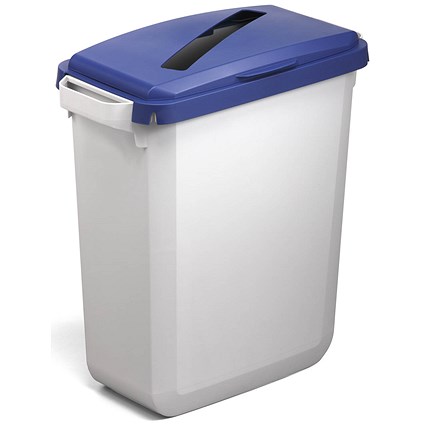 Durable Durabin Waste Bin, 60 Litre, Grey with Blue Hinged Lid with rectangular slot