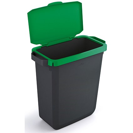 Durable Durabin Eco Waste Bin, 60 Litre, Black with Green Hinged Lid