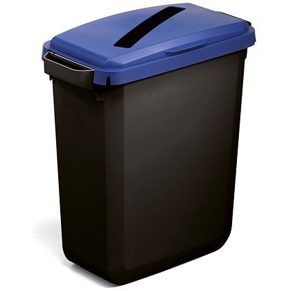 Durable Durabin Eco Waste Bin, 60 Litre, Black with Blue Hinged Lid with rectangular slot
