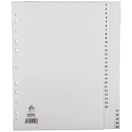 Everyday Plastic Index Dividers, 1-31, Clear Tabs, A4, White