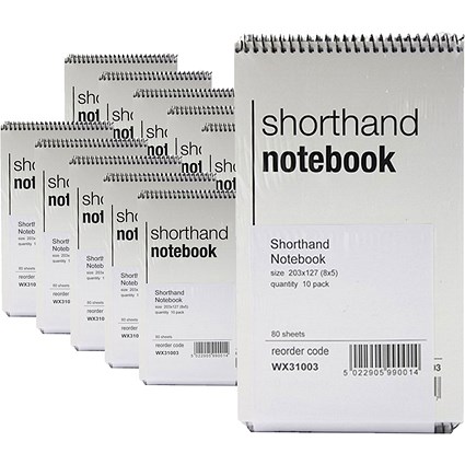 Everyday Wirebound Shorthand Notebook, 203x127mm, Ruled, 160 Pages, White, Pack of 10