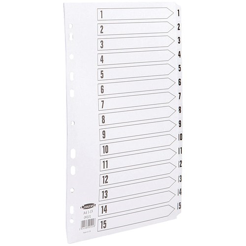 Concord Commercial File Dividers / 1-15 / Clear Tabs / A4 / White