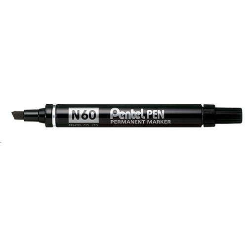 Pentel N60 Permanent Marker / Chisel Tip / Black / Pack of 12