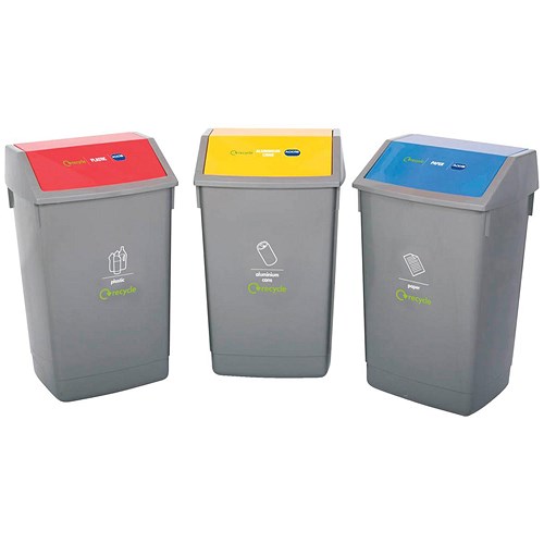 Recycle Bin Kit / 3 x 60 Litre Bins / Colour Coded Flip Top Lids