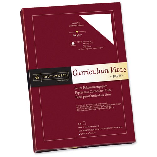 Southworth A4 Cotton Fibre Paper White 90gsm 80 Sheets