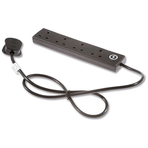 4Way Extension Lead / Surge Protected / 2m / Black