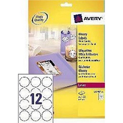 Avery Round Glossy Laser Printer Labels / 12 per Sheet / 60mm Diameter