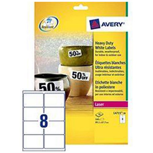 Avery Heavy Duty Labels / 8 per Sheet / 99.1x67.7mm / White / L4715-20 ...