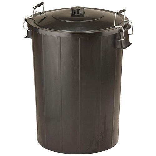Refuse Bin With Lid & Metal Clip Handles / 80 Litre / Black