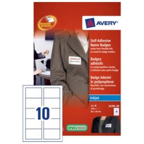 Avery Name Badge Self Adhesive 10 per Sheet 50x80mm White [200 Labels]