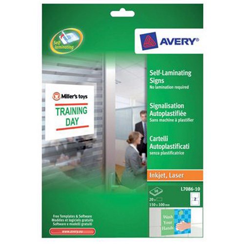 Avery SelfLaminating Adhesive Signs / 2 per Sheet / 150x100mm / L7086
