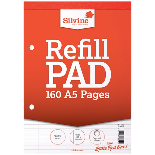 Silvine Headbound Refill Pad / A5 / Punched & Perforated / Feint Ruled
