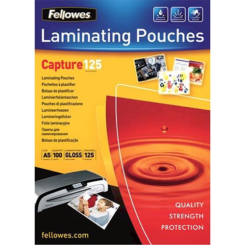 Fellowes A5 Laminating Pouches / 250 Micron / Glossy / Pack of 100