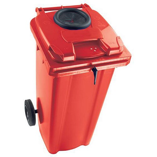 Wheelie Bottle Bank Bin / Aperture Lid Lock / 120 Litre / Red