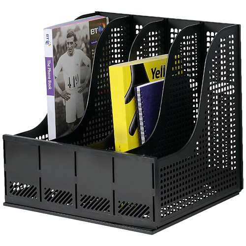 Storage Rack for Lever Arch Files with 4 Sections Black