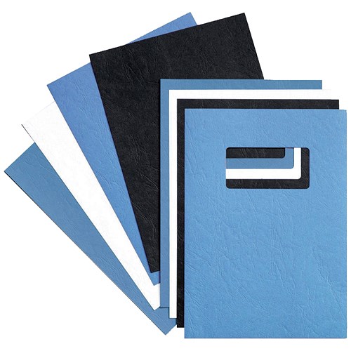 GBC Binding Covers with Window / 250gsm / Blue / A4 / Leathergrain / Pack of 25 Pairs