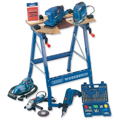 Draper Workbench Power Tool Kit with Folddown Workbench Jigsaw Hammer