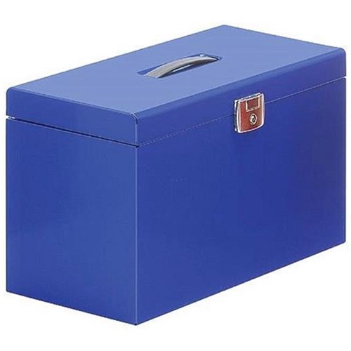 Metal File Box with 5 Suspension Files Tabs and Inserts Foolscap Blue