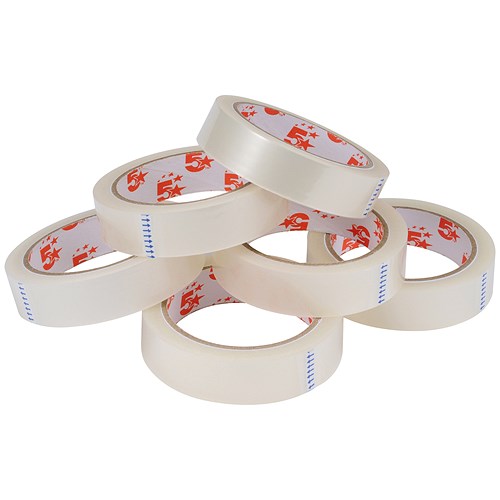 5 Star Large Clear Tape Rolls / 25mm x 66m / Pack of 6