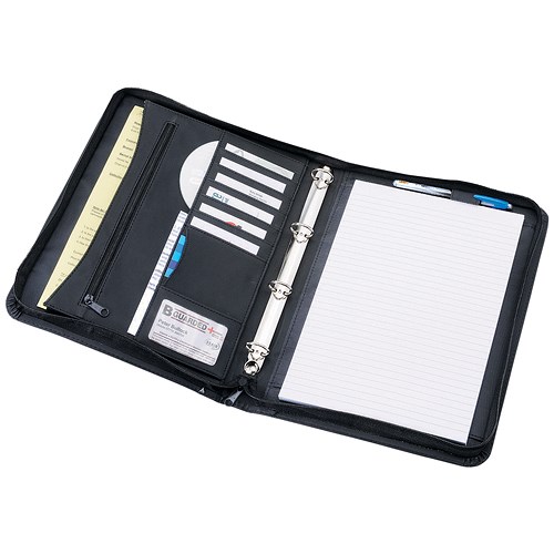 5 Star Zipped 4 Ring Binder Folder with Pad Black