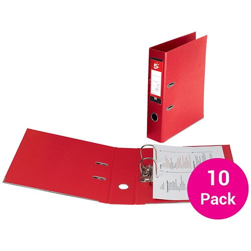 5 Star A4 Lever Arch Files / Plastic / Red / Pack of 10