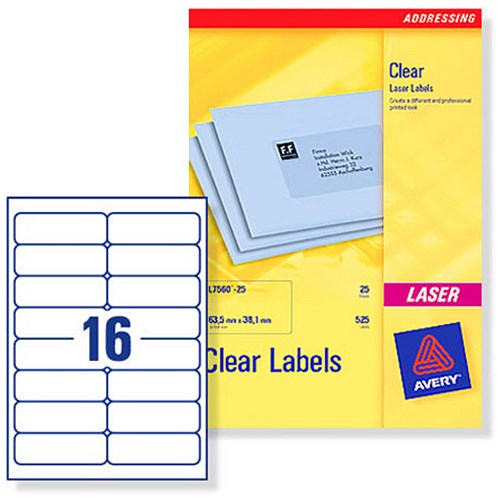 Avery Clear Addressing Labels Laser 16 per Sheet 99.1x33.9mm [400 Labels]