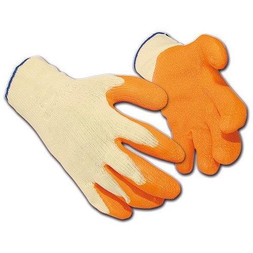Latex Polyester Gloves / Large / Orange / 12 Pairs