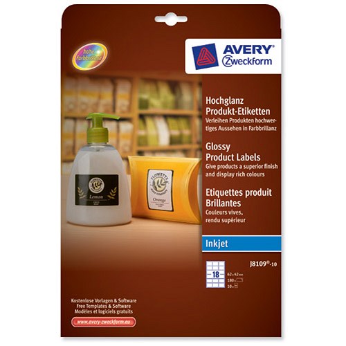 Avery Product Labels Inkjet Glossy 18 per Sheet 62x42mm White ...