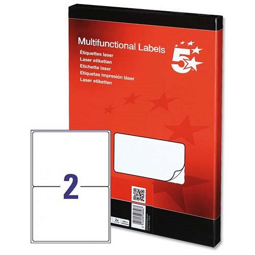 5 Star Multipurpose Laser Labels / 2 per Sheet / 199.6x143.5mm / White