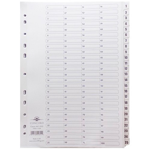 Concord Classic Index Dividers / 1200 / Mylar Tabs / A4 / White